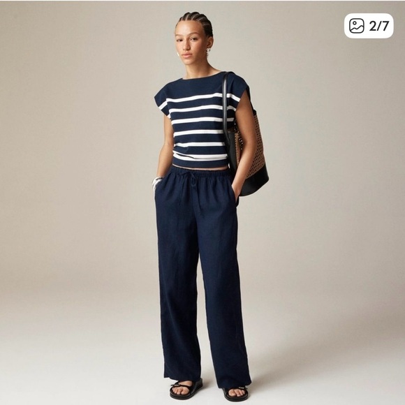 J. Crew Pants - J Crew Soleil Dark Navy Blue Linen Pants Size Small
